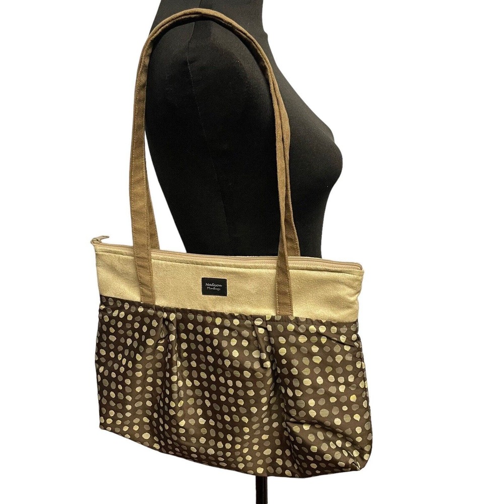 Madison Handbag Zipper Tote Brown Yellow Polkadot Purse made by Chrystie